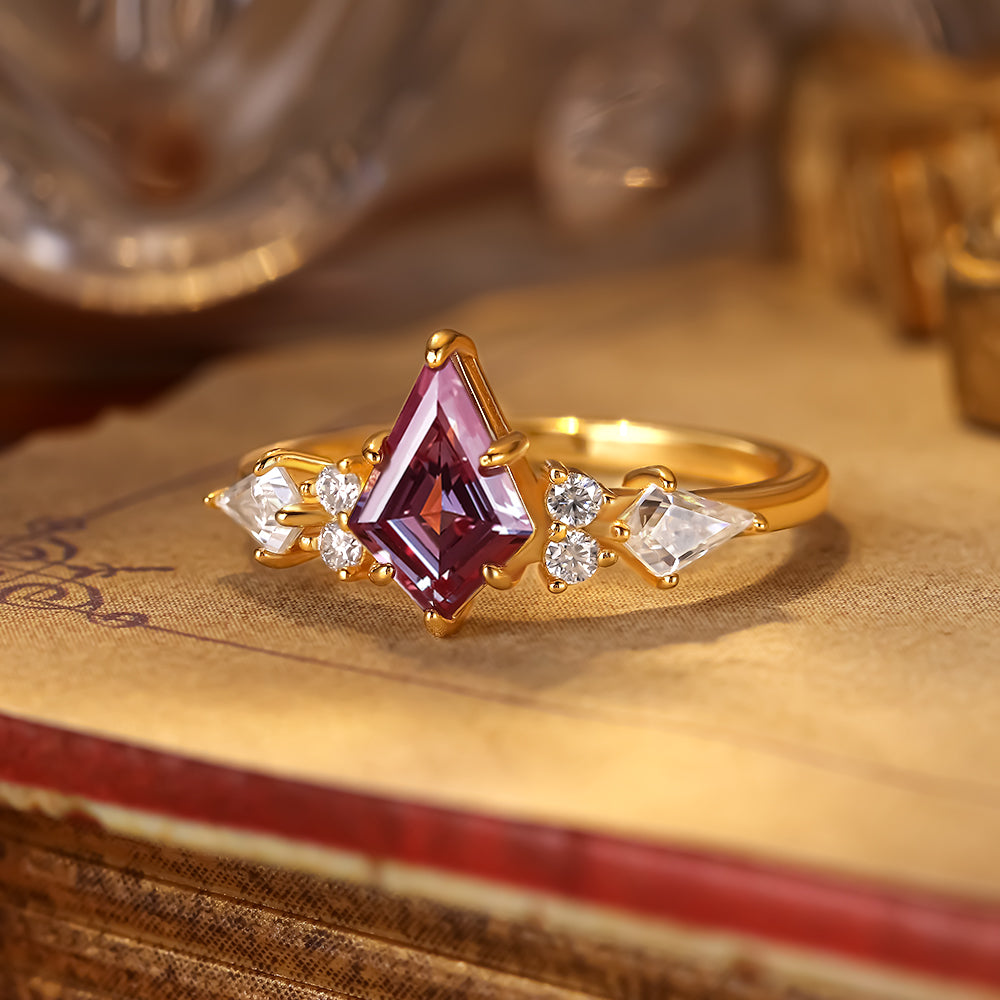 1.24 ct Kite Cut Lab Alexandrite Cluster Engagement Ring