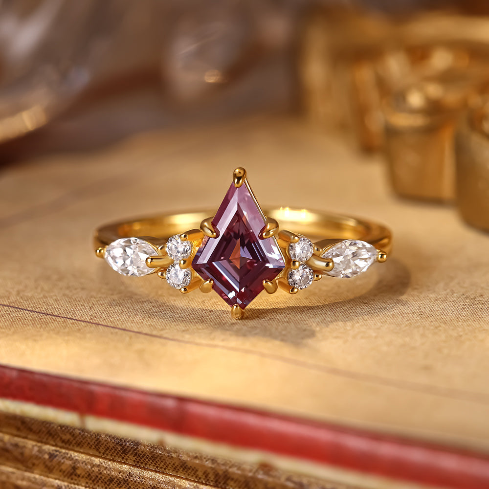 1.28 ct Kite Cut Lab Alexandrite Cluster Engagement Ring