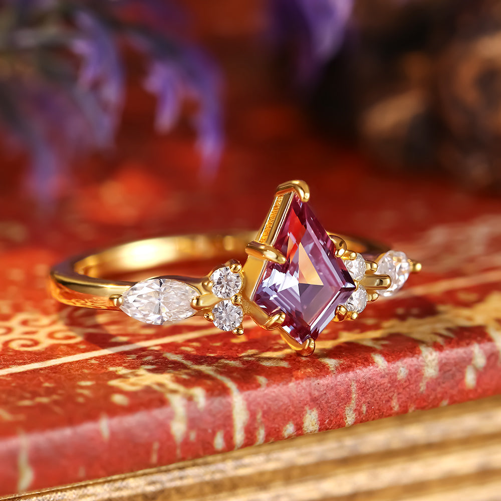 1.28 ct Kite Cut Lab Alexandrite Cluster Engagement Ring