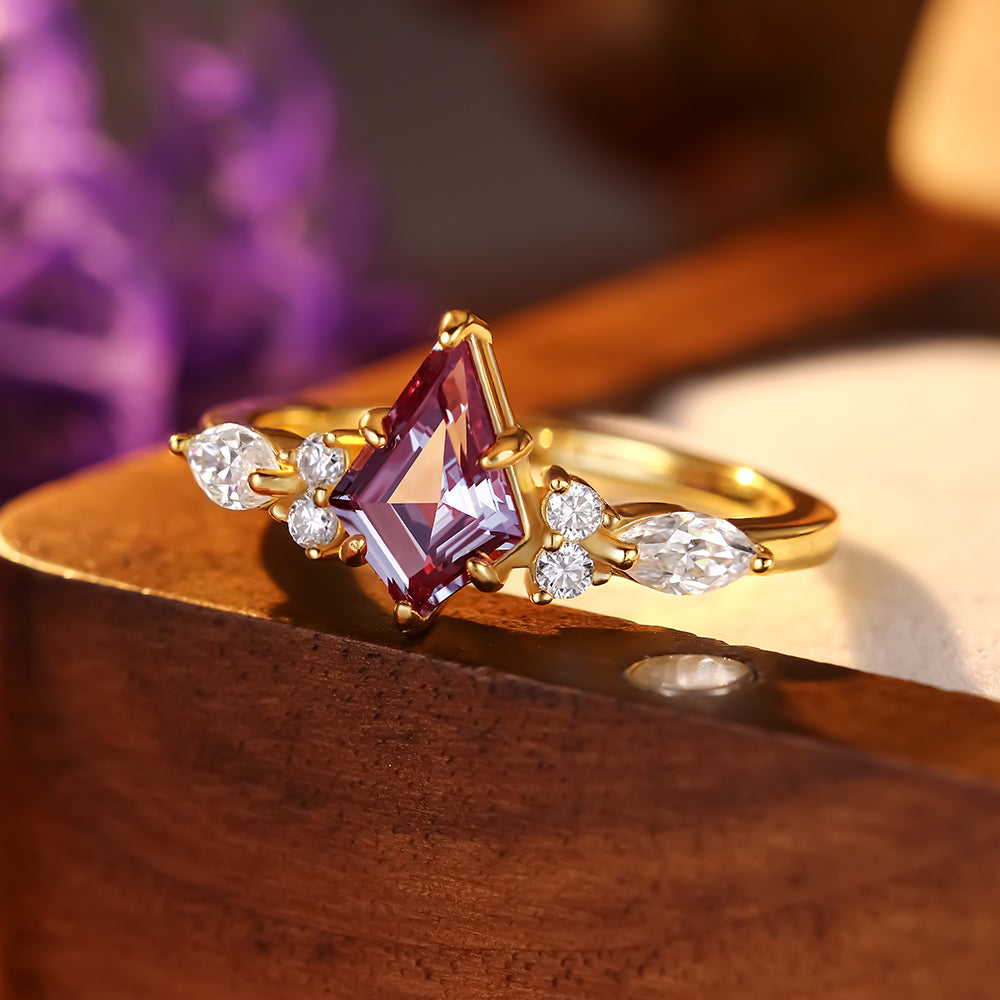 1.28 ct Kite Cut Lab Alexandrite Cluster Engagement Ring