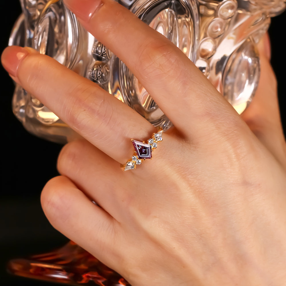 1.24 ct Kite Cut Lab Alexandrite Cluster Engagement Ring