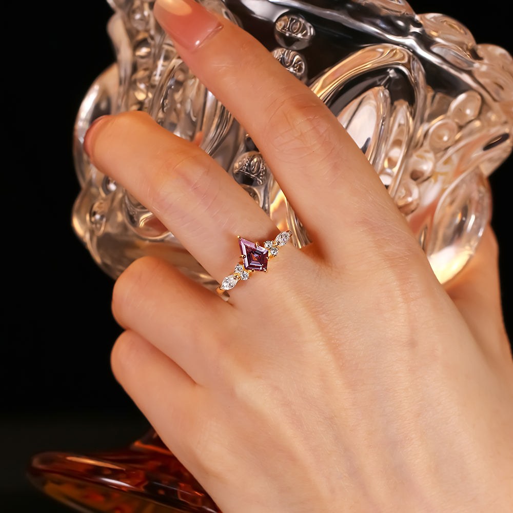 1.28 ct Kite Cut Lab Alexandrite Cluster Engagement Ring