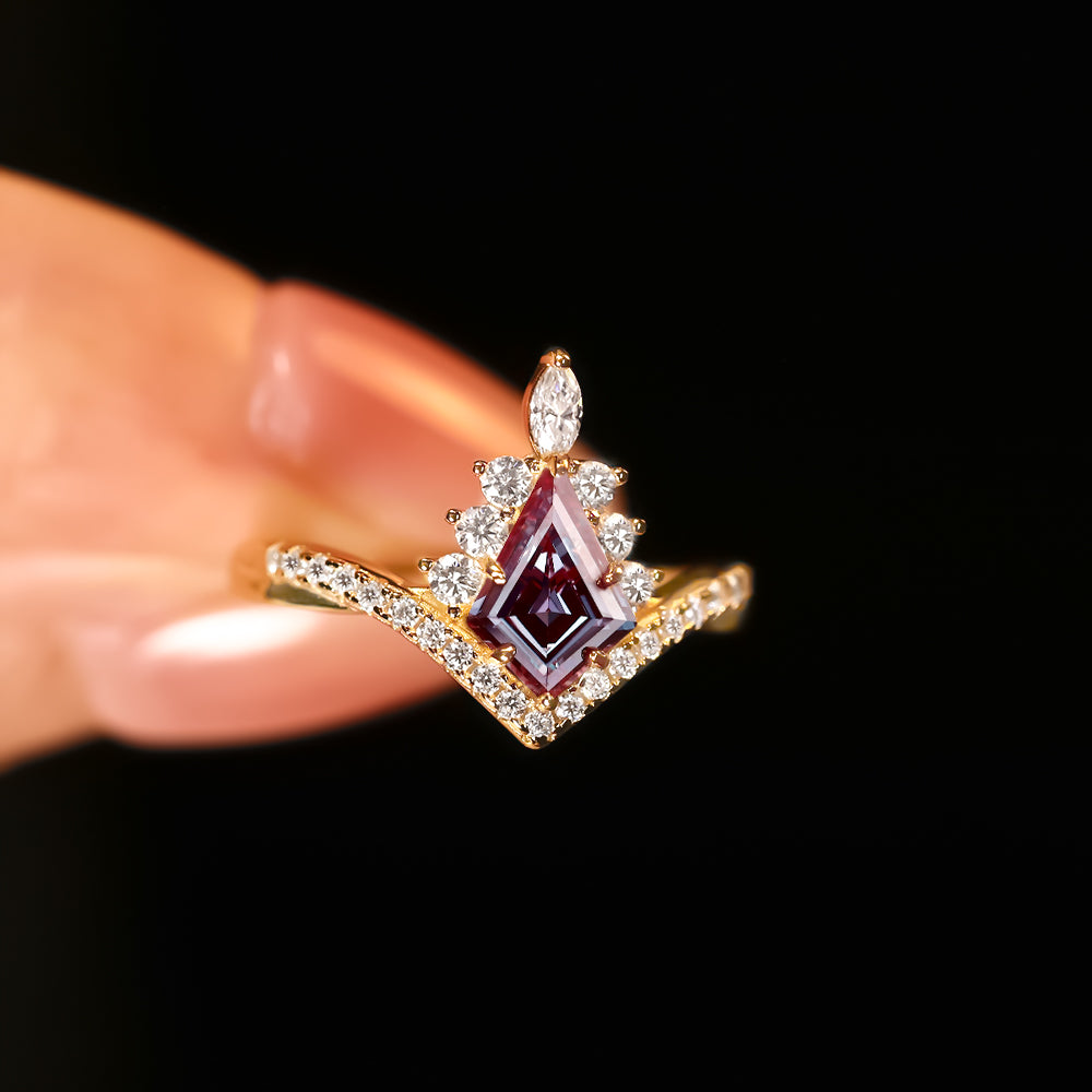 1.35 ct Kite Cut Lab Alexandrite Accents Engagement Ring
