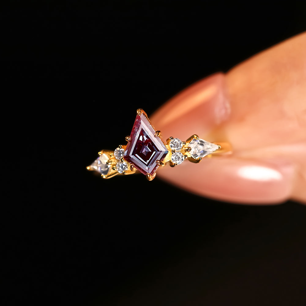 1.24 ct Kite Cut Lab Alexandrite Cluster Engagement Ring