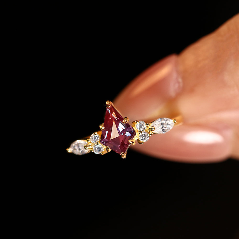 1.28 ct Kite Cut Lab Alexandrite Cluster Engagement Ring