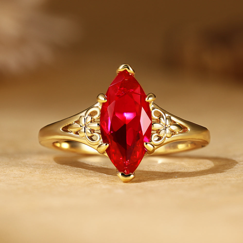 Vintage Marquise Cut Ruby Filigree Engagement Ring