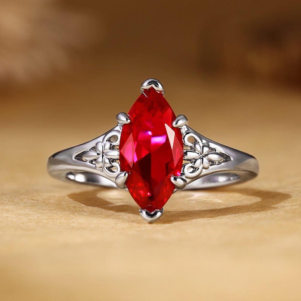 Vintage Marquise Cut Ruby Filigree Engagement Ring