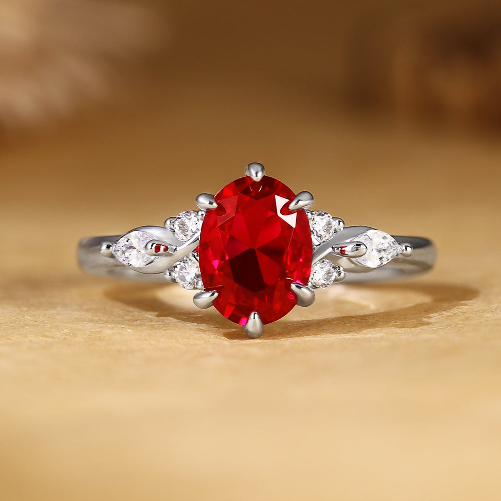 Anillo de compromiso con halo de esmeraldas de laboratorio ovaladas de 1 ct