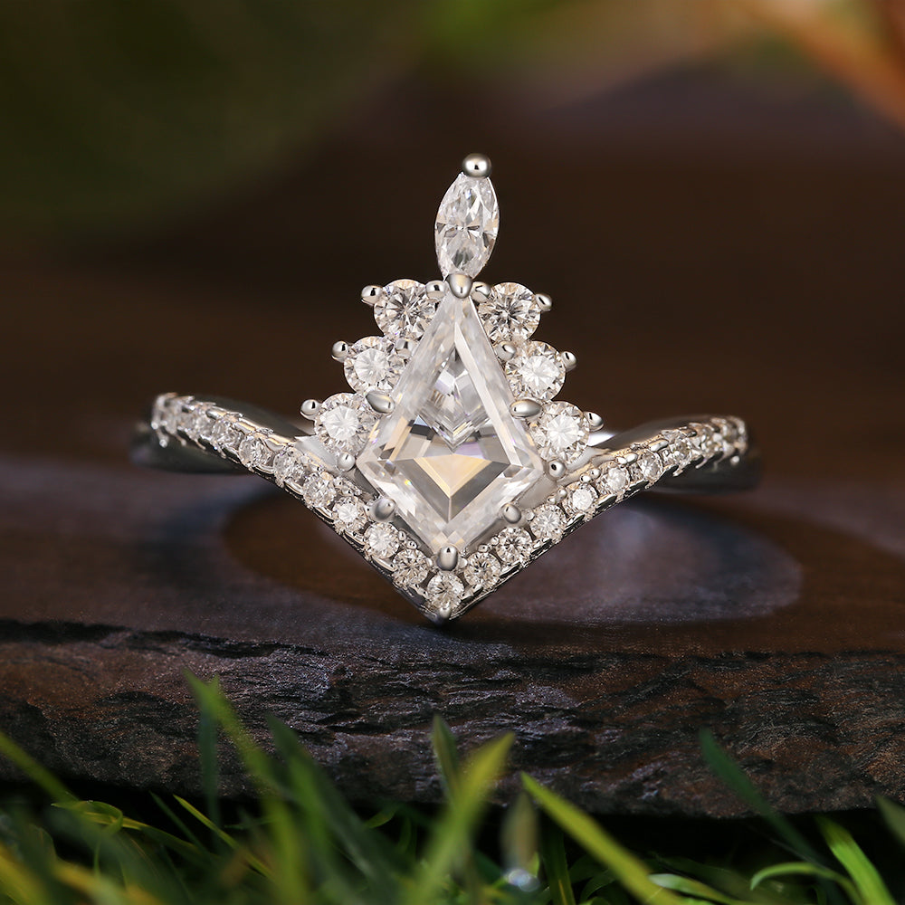 1.31ct Kite Cut Accents Vintage Crown Design Engagement Ring