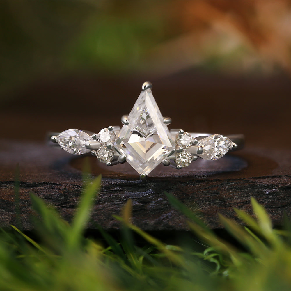 1.45 ct Kite Cut Moissanite Cluster Engagement Ring