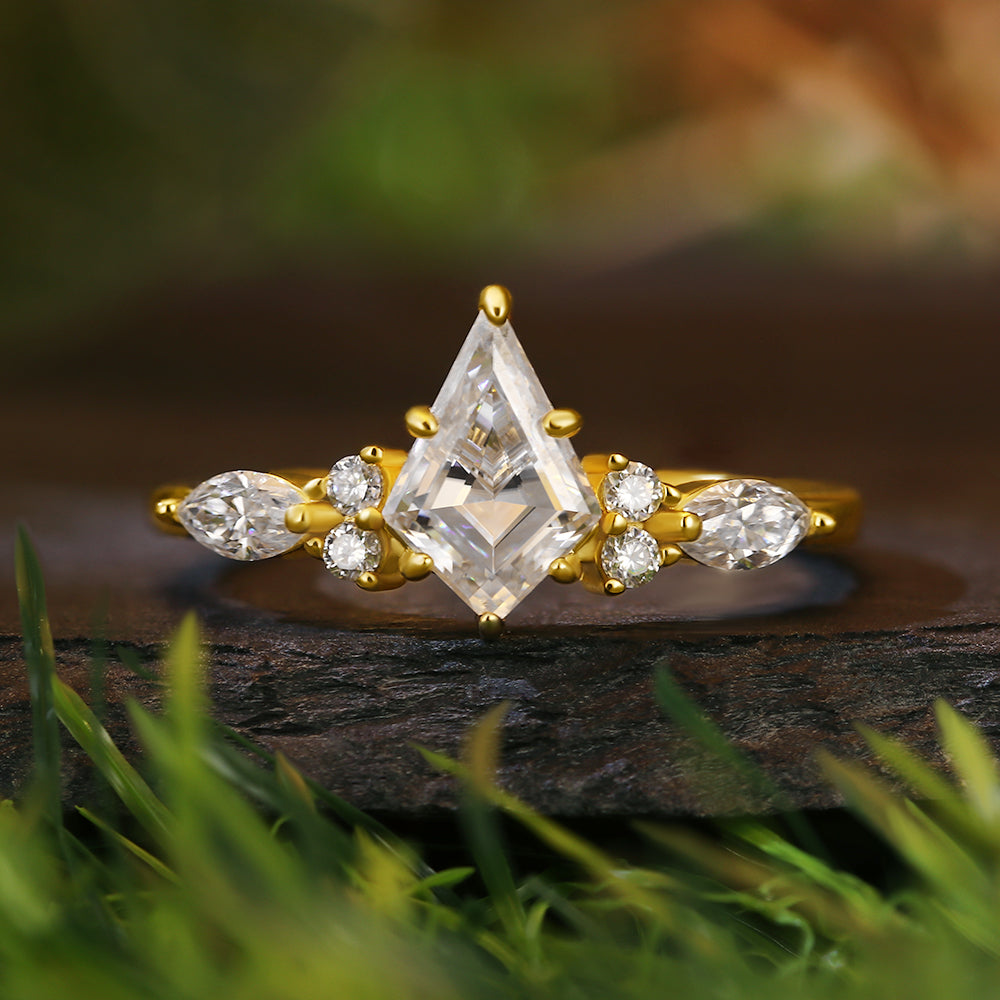 1.45 ct Kite Cut Moissanite Cluster Engagement Ring