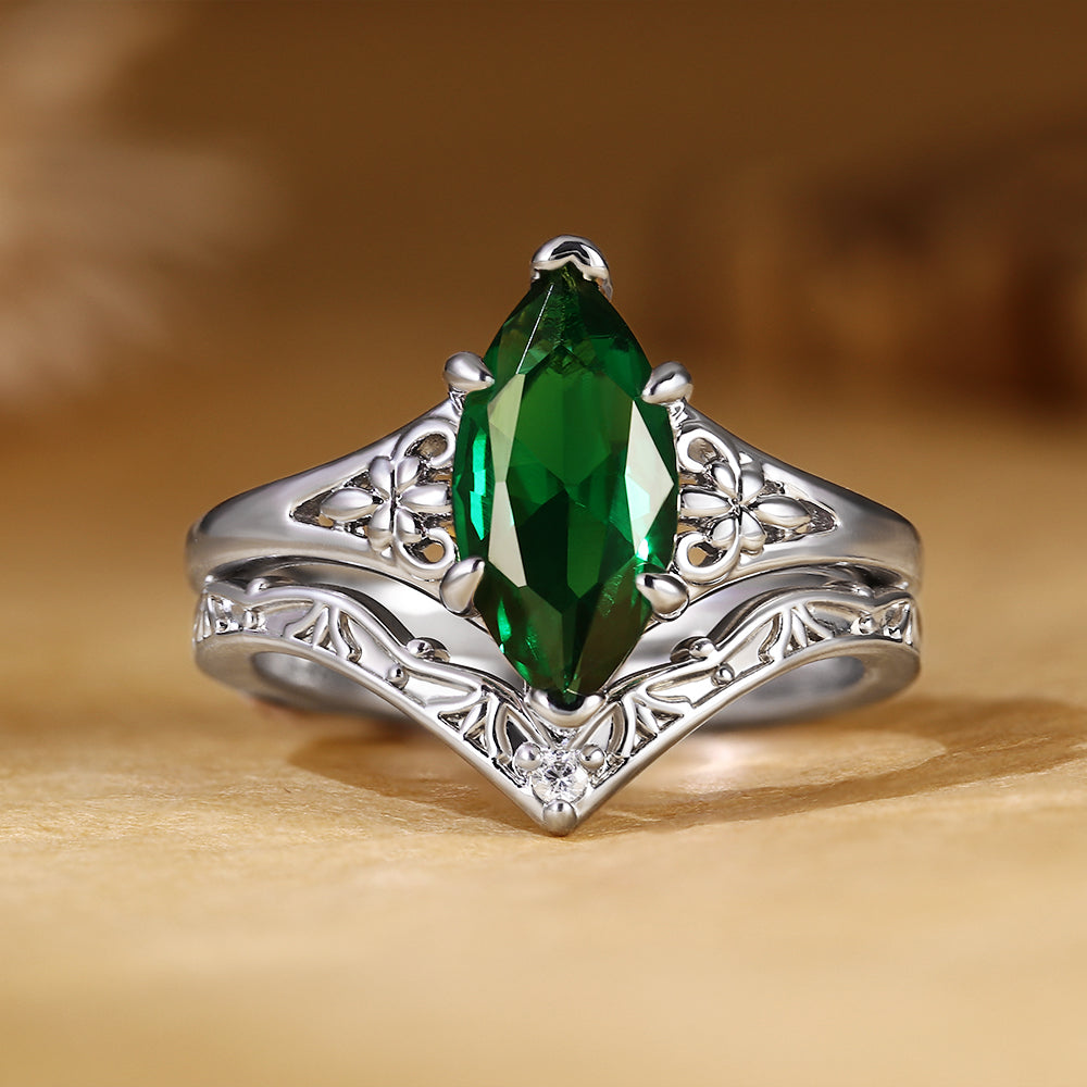 Anillo de compromiso con halo de esmeraldas de laboratorio ovaladas de 1 ct