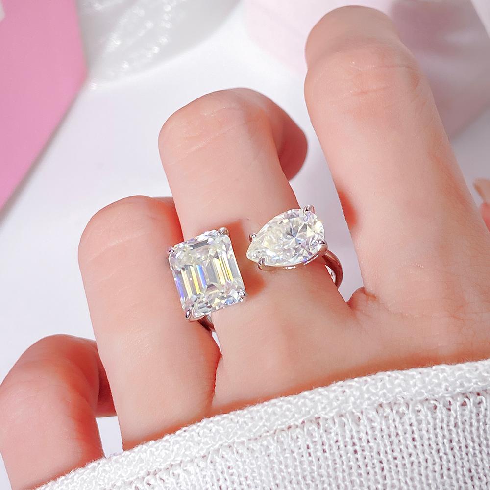 Toi et Moi 3.8 ct Emerald Cut & 1.82 ct Pear Moissanite Engagement Ring