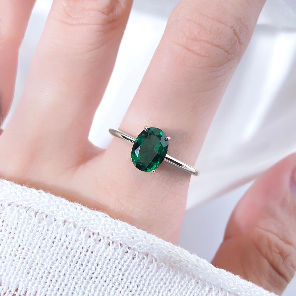 Oval Lab Emerald Solitaire Engagement Ring