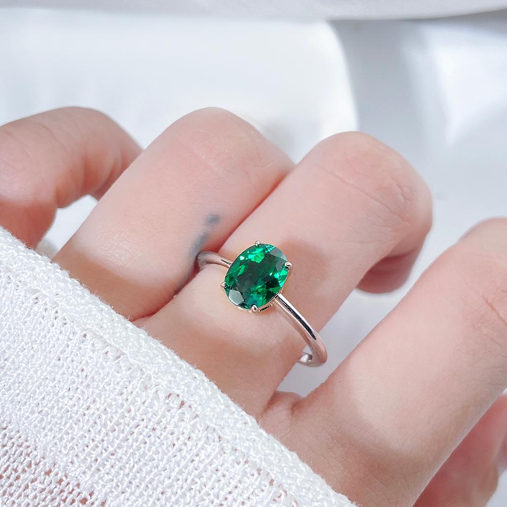 Oval Lab Emerald Solitaire Engagement Ring