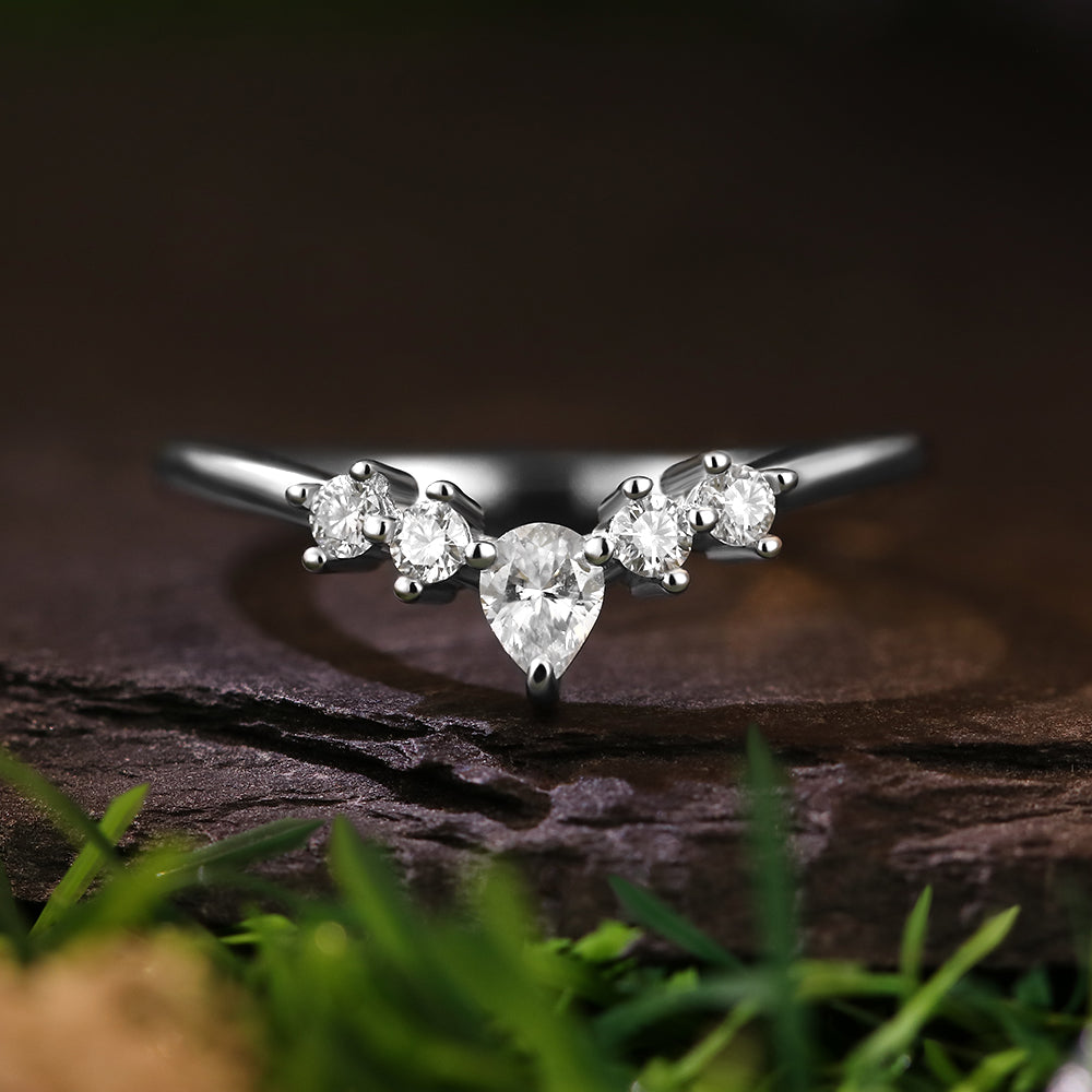 [Buy 1 Get 1 Free]6*8mm Pear Cut Moss Agate  Leaf Leaves Twig Nature Inspired Ring Twisted Ring Vintage Crved Band Bridal Set