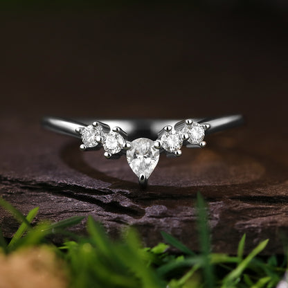 [Buy 1 Get 1 Free]6*8mm Pear Cut Moss Agate  Leaf Leaves Twig Nature Inspired Ring Twisted Ring Vintage Crved Band Bridal Set