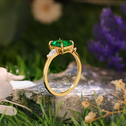 Bague de fiançailles avec halo d'émeraude ovale de laboratoire de 1 ct