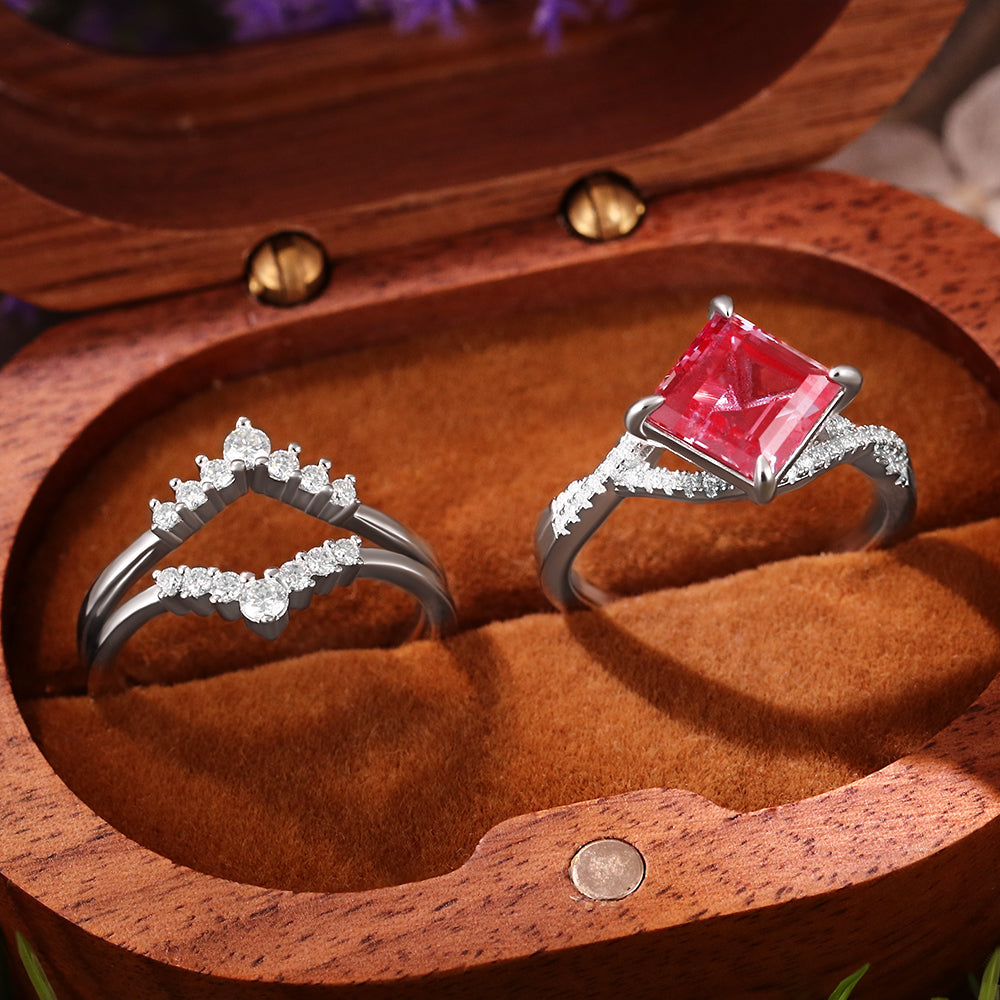 2.48 ct Square Cut Lab Alexandrite Vintage Twsited Ring Curved Stacking Ring Bridal Ring Set