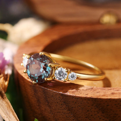 1.70ct Round Cut Lab Alexandrite Vintage Engagement Ring