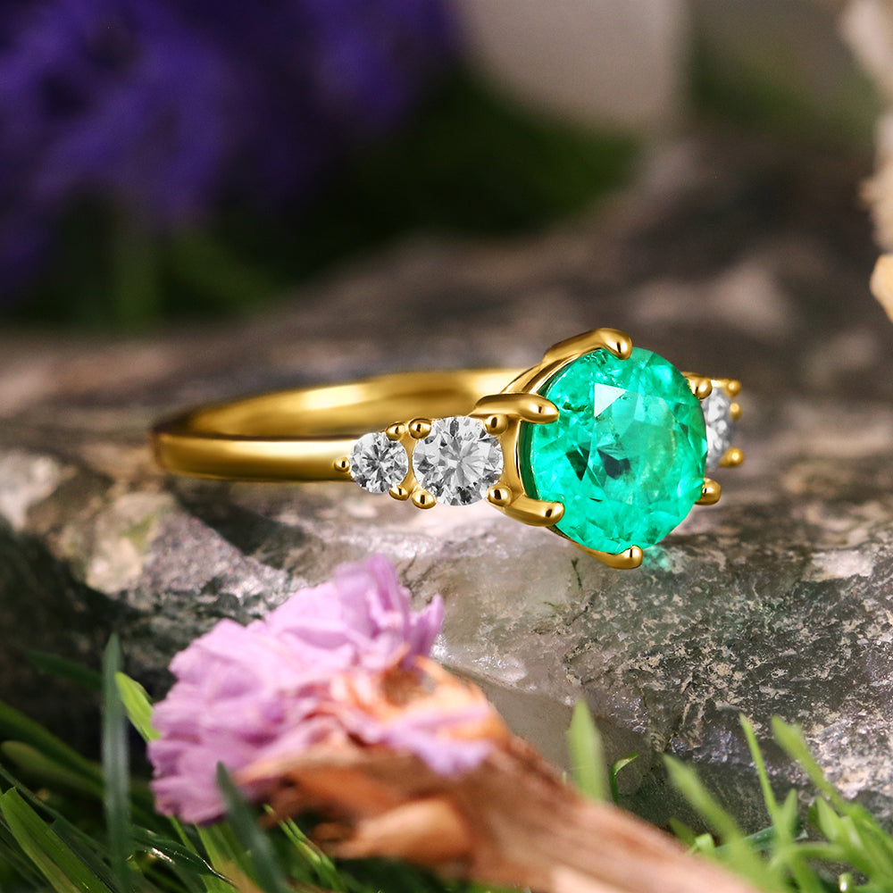 1.70 ct Round Cut Lab Emerald Vintage Five Stone Engagement Ring