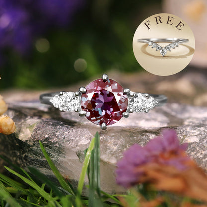 [Buy 1 Get 1 Free]3.02ct Round Cut Lab Alexandrite Vintage Engagement Bridal Ring Set