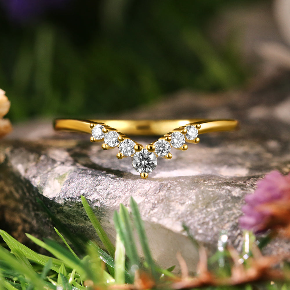 [Buy 1 Get 1 Free]1.87 ct Round Cut Lab Emerald Vintage Five Stone Ring Curved Stacking Ring Bridal Ring Set