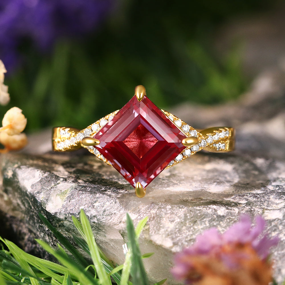 2.16 ct Square Cut Lab Alexandrite Vintage Twsited Ring Engagement Ring