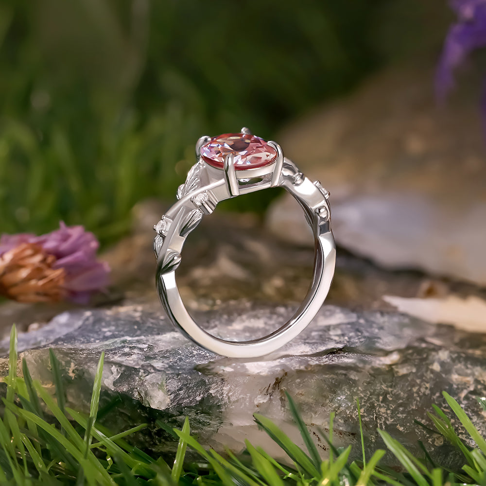 2.06ct Oval Cut Lab Alexandrite Accents Nature Inspired Leaf Branch Twist Engagement Ring