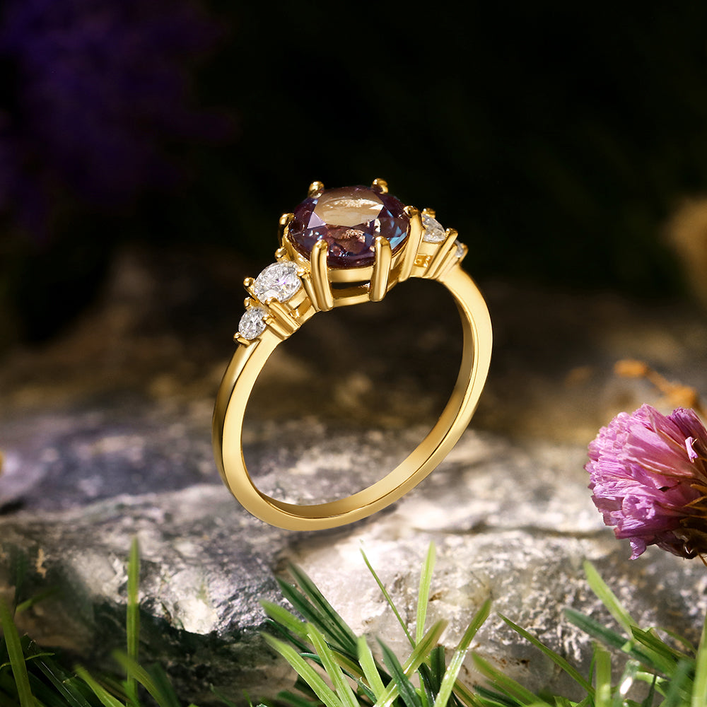 1.70ct Round Cut Lab Alexandrite Vintage Engagement Ring