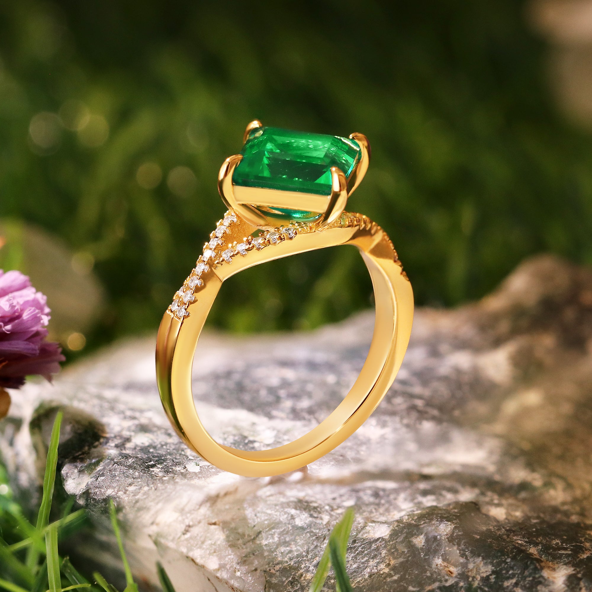 2.16 ct Square Cut Lab Emerald Vintage Twsited Engagement Ring
