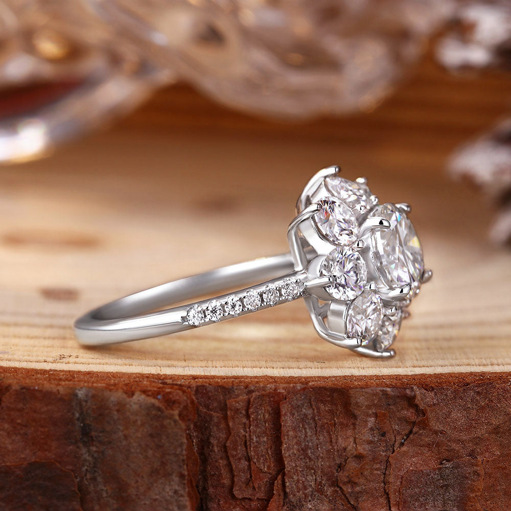 1 ct Round Moissanite Floral Cluster Engagement Ring