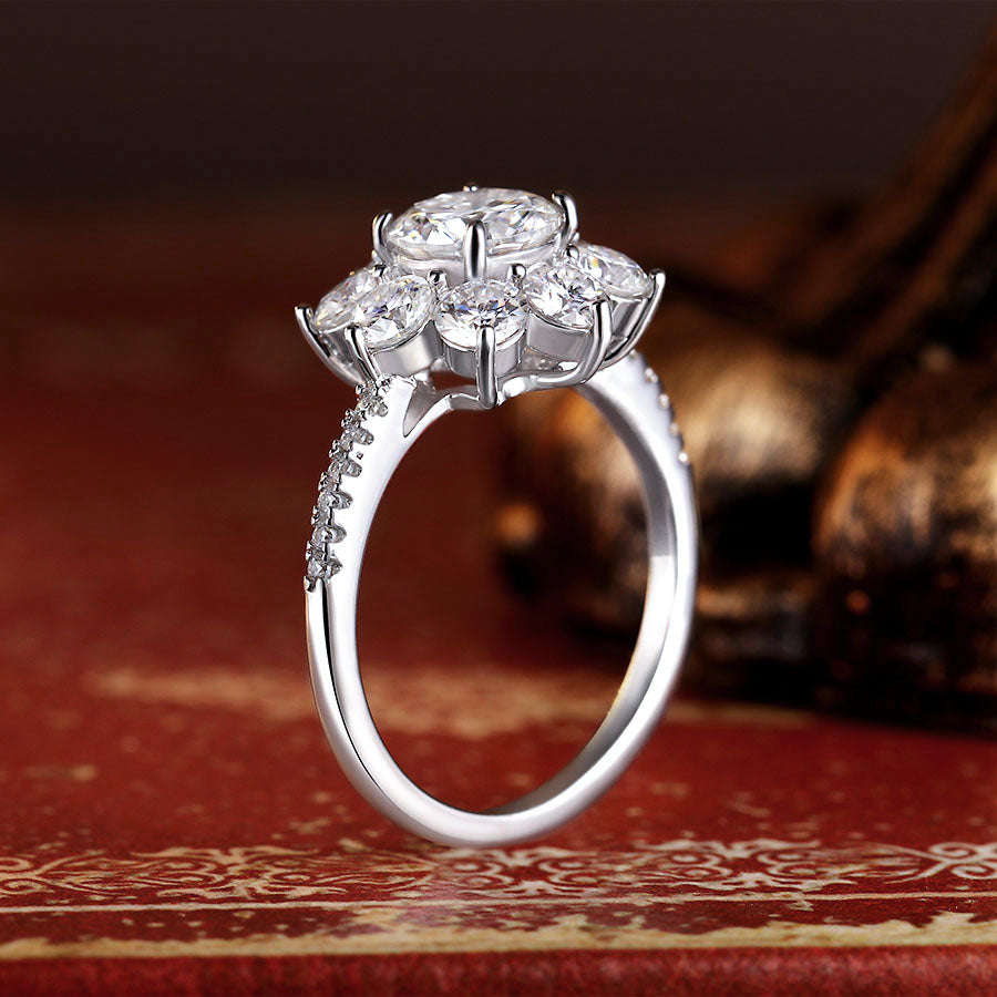 1 ct Round Moissanite Floral Cluster Engagement Ring