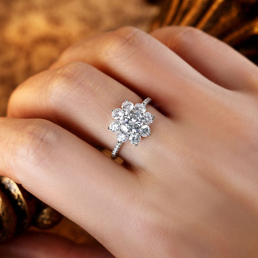 1 ct Round Moissanite Floral Cluster Engagement Ring
