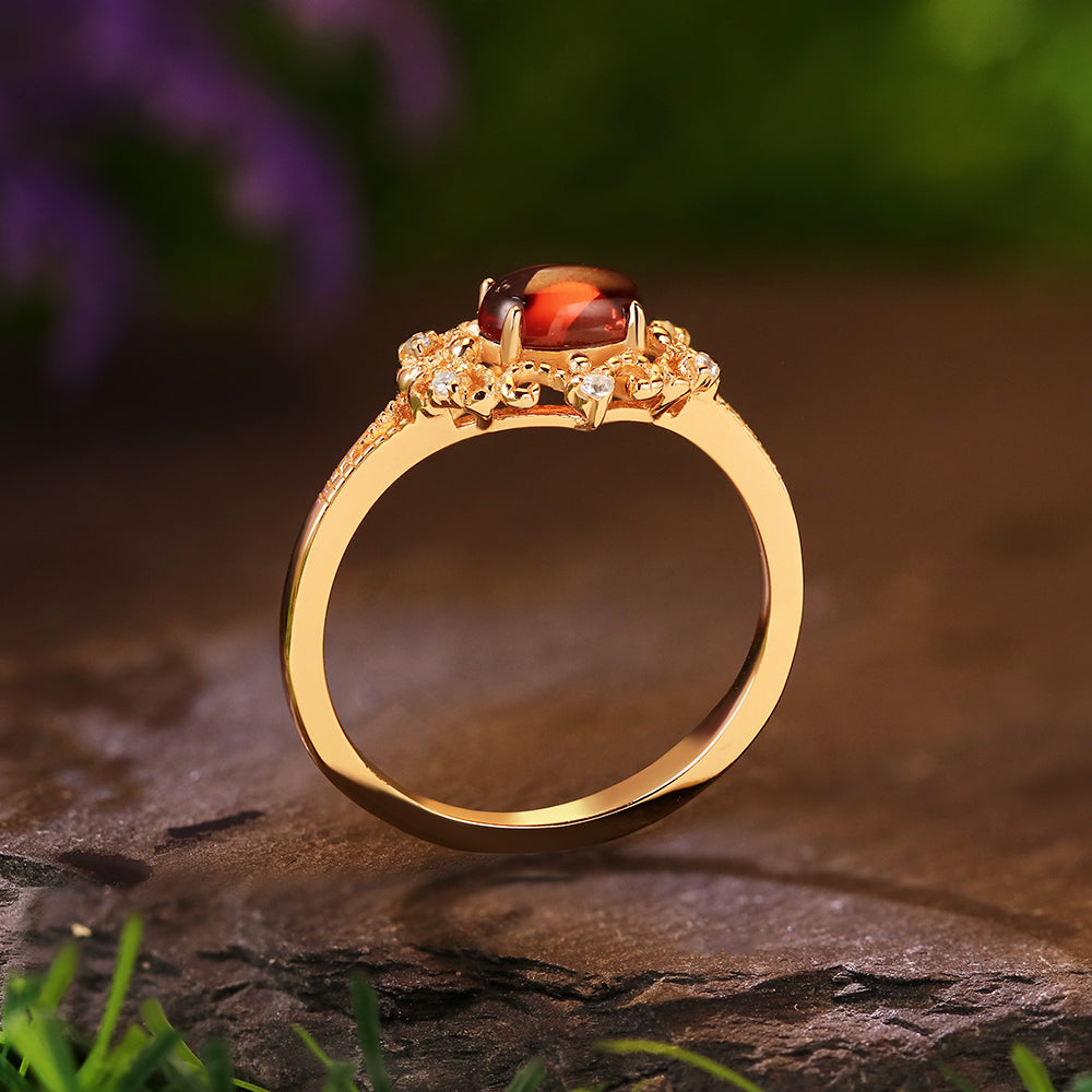 5x7mm Oval Cut Garnet Vintage Inspired Filigree Diamond Accent Engagement Ring