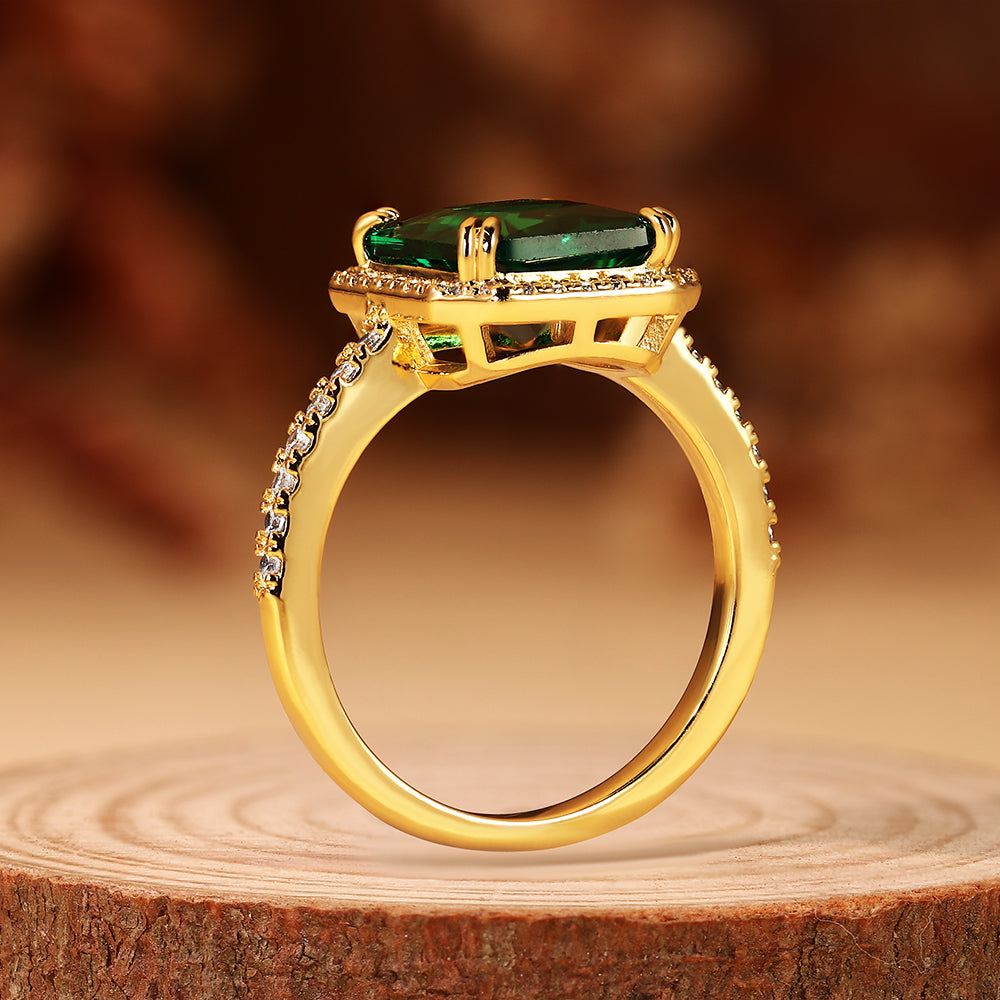 Luxury 1.87CT Emerald Cut Lab Emerald Halo Engagement Ring