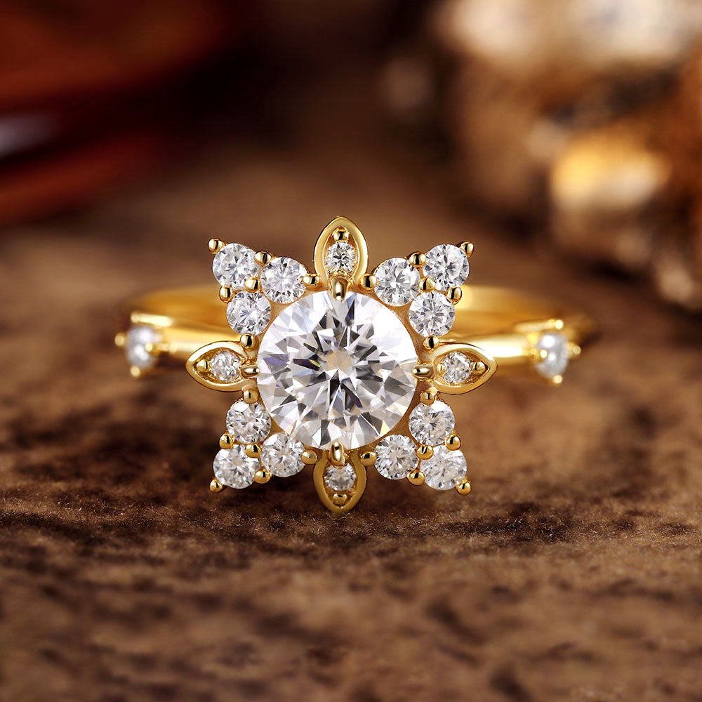 Snowflake Cluster Engagement Ring With Round Moissanite