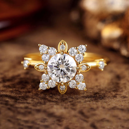 Snowflake Cluster Engagement Ring With Round Moissanite