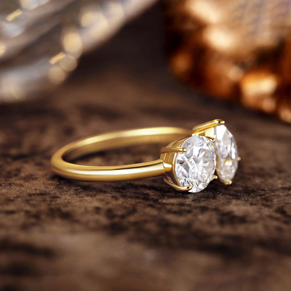 Toi Et Moi 1.33 ct Pear & 1.2 ct Round  Moissanite Enagagement Ring