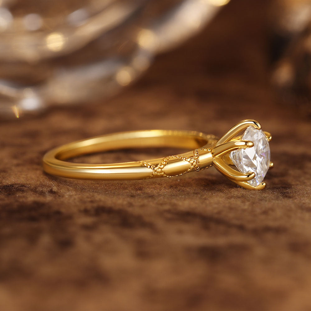 1 ct Round Moissanite Solitaire Engagement Ring With Art Deco Filigree