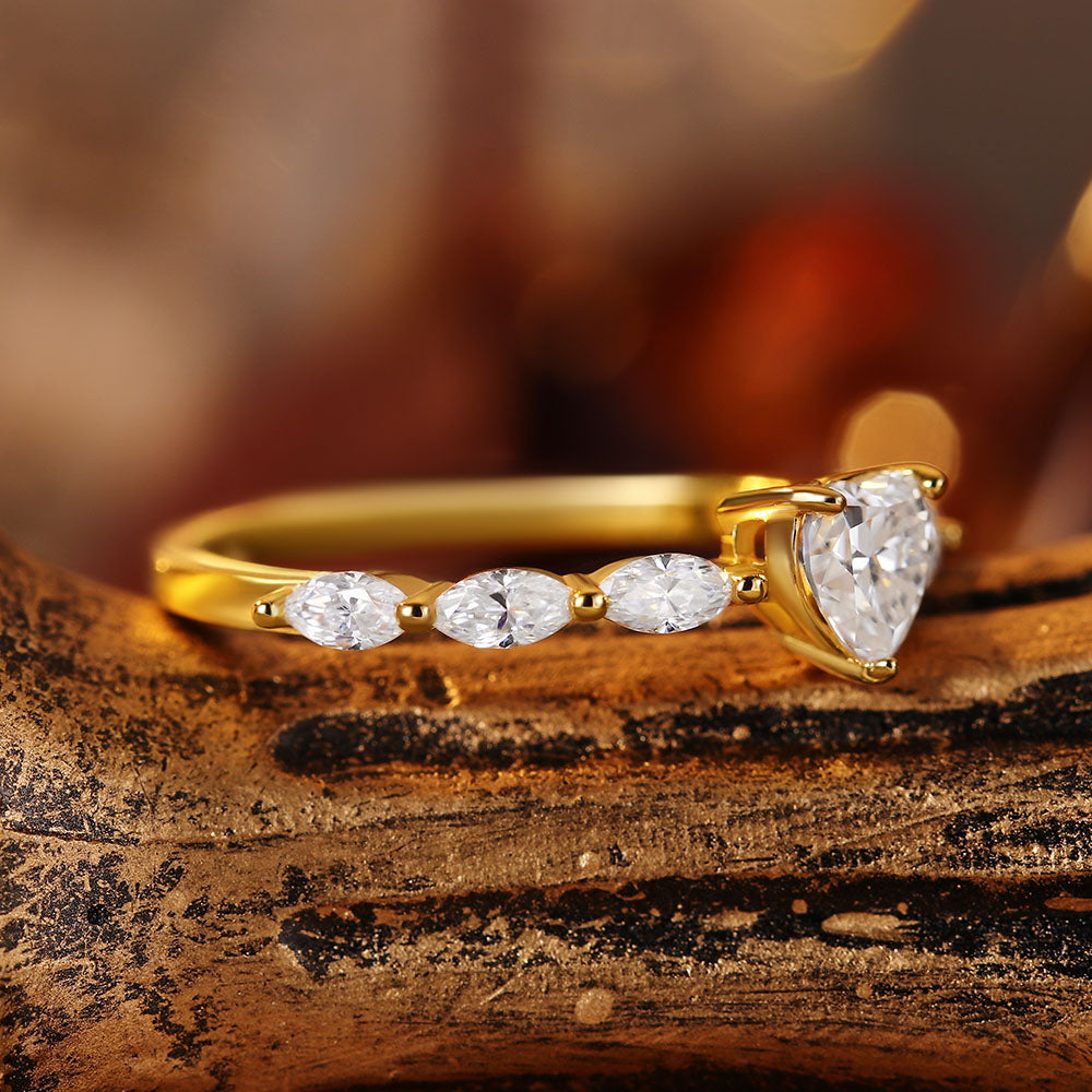 Heart Moissanite Engagement Ring With Marquise Moissanite