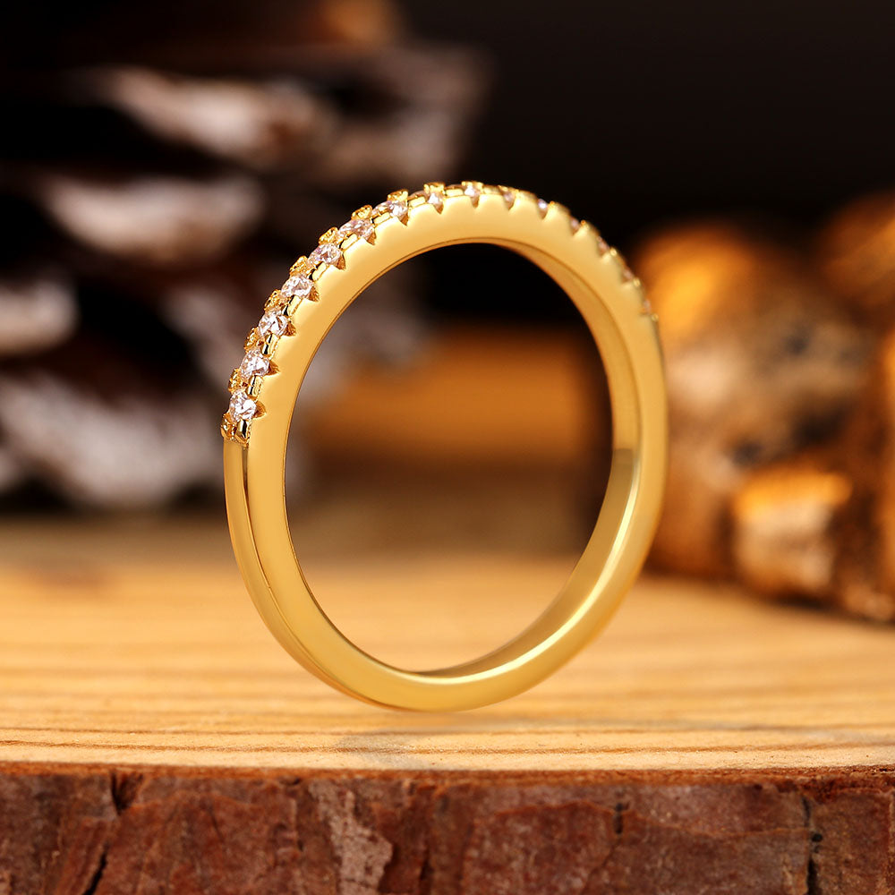 Round Moissanite Pave Half Eternity Wedding Band