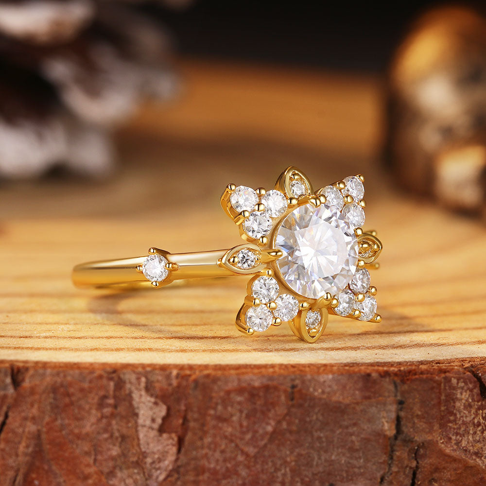 Snowflake Cluster Engagement Ring With Round Moissanite