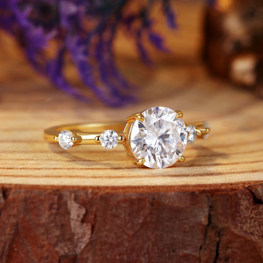 2.0 ct Round Moissanite Unique Distance Pave Set Engagement Ring