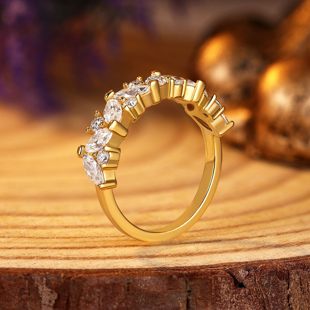 1.04 ct Marquise & 0.22 ct Round Moissanite Half Eternity Ring