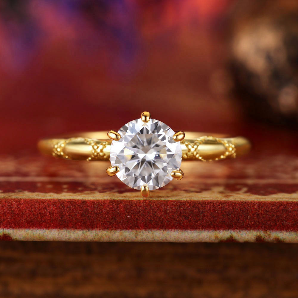 1 ct Round Moissanite Solitaire Engagement Ring With Art Deco Filigree