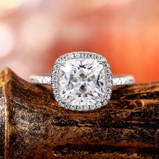 Cushion Cut Moissanite Halo Engagement Ring