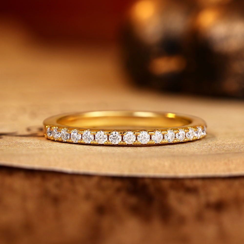 Round Moissanite Pave Half Eternity Wedding Band