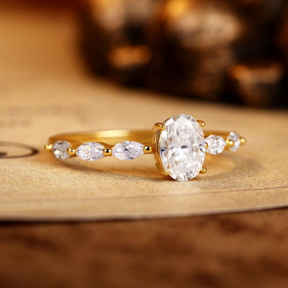Oval Moissanite Engagement Ring With Marquise Moissanite