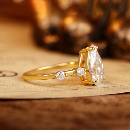 Pear Cut Unique Distance Pave Set Moissanite Engagement Ring